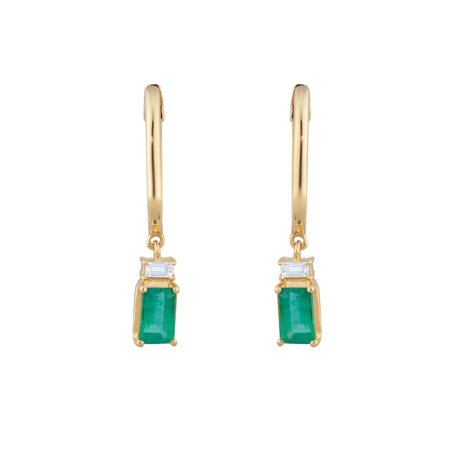 Goldsmiths 18ct Yellow Gold Emerald and 0.06cttw Diamond Hoop Earrings