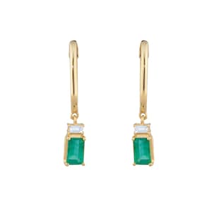 Goldsmiths 18ct Yellow Gold Emerald and 0.06cttw Diamond Hoop Earrings