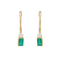 12153579 - 18ct Yellow Gold Emerald and 0.06cttw Diamond Hoop Earrings