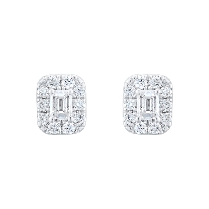 Goldsmiths 9ct White Gold 0.30cttw Emerald Cut Diamond Halo Stud Earrings