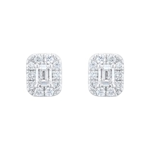 Goldsmiths 9ct White Gold 0.30cttw Emerald Cut Diamond Halo Stud Earrings