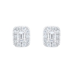 12153588 - 9ct White Gold 0.30cttw Emerald Cut Diamond Halo Stud Earrings