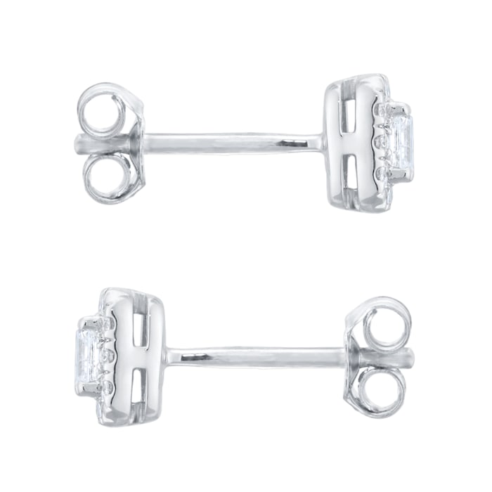 Goldsmiths 9ct White Gold 0.30cttw Emerald Cut Diamond Halo Stud Earrings
