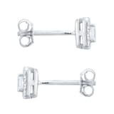 Goldsmiths 9ct White Gold 0.30cttw Emerald Cut Diamond Halo Stud Earrings