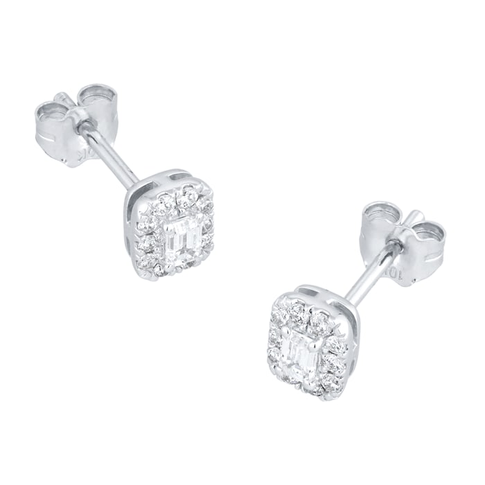 Goldsmiths 9ct White Gold 0.30cttw Emerald Cut Diamond Halo Stud Earrings
