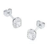 Goldsmiths 9ct White Gold 0.30cttw Emerald Cut Diamond Halo Stud Earrings