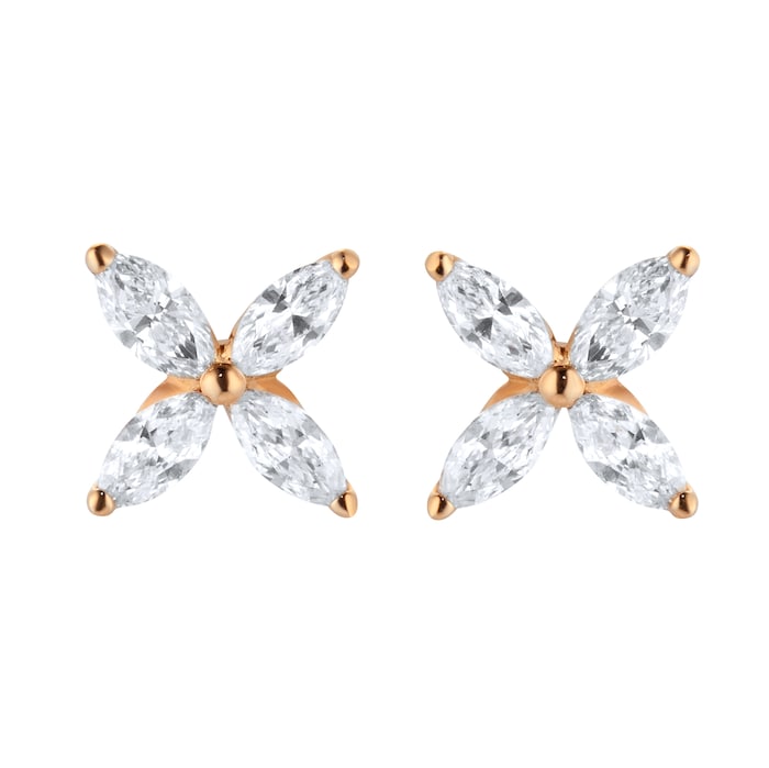Goldsmiths 18ct Rose Gold 0.28cttw Marquise Cut Diamond Floral Stud Earrings