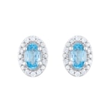 Best Luxury 
9ct White Gold Oval Blue Topaz and 0.10cttw Diamond Halo Stud Earrings
