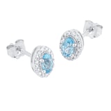 Goldsmiths 9ct White Gold Oval Blue Topaz and 0.10cttw Diamond Halo Stud Earrings