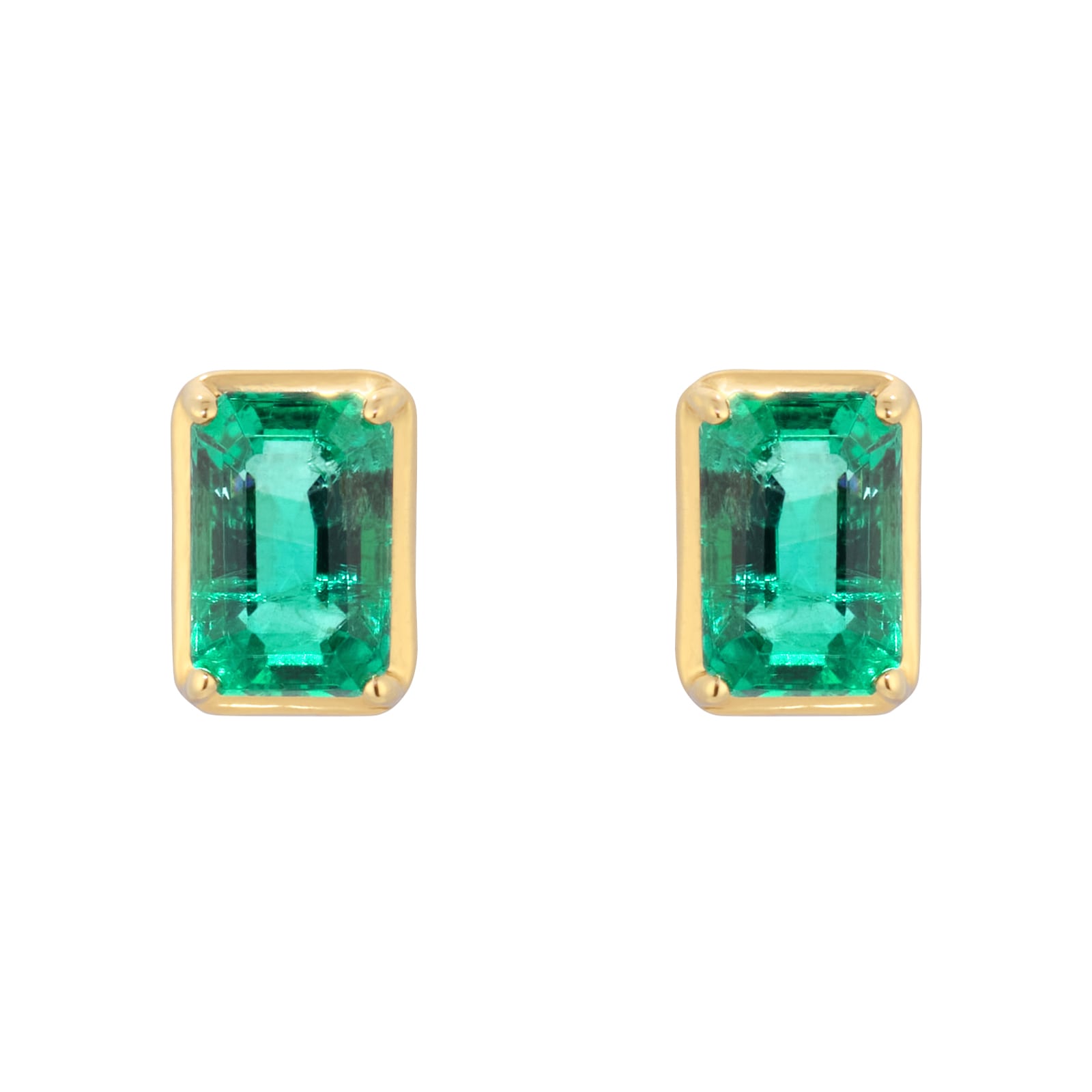 Goldsmiths 18ct Yellow Gold 6x4 Emerald Cut Emerald Stud Earrings
