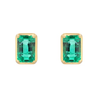 Goldsmiths 18ct Yellow Gold 6x4 Emerald Cut Emerald Stud Earrings