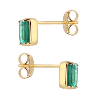 Goldsmiths 18ct Yellow Gold 6x4 Emerald Cut Emerald Stud Earrings