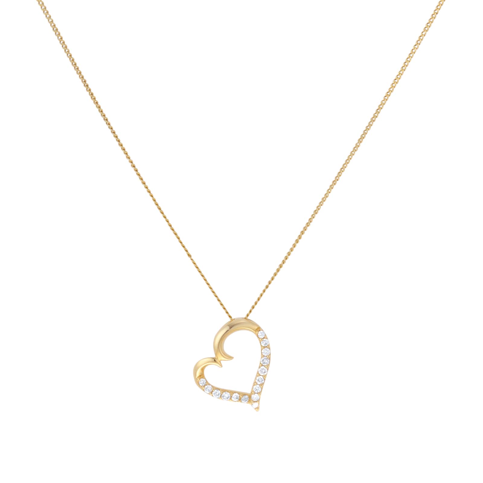 Goldsmiths 9ct Yellow Gold 0.10cttw Diamond Heart Pendant