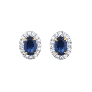 Best Luxury 
18ct Yellow Gold Oval Cut Sapphire and Diamond Halo Stud Earrings