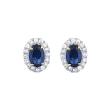 Goldsmiths 18ct Yellow Gold Oval Cut Sapphire and Diamond Halo Stud Earrings