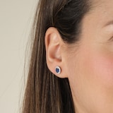 Goldsmiths 18ct Yellow Gold Oval Cut Sapphire and Diamond Halo Stud Earrings