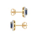 Goldsmiths 18ct Yellow Gold Oval Cut Sapphire and Diamond Halo Stud Earrings