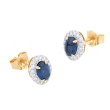 Goldsmiths 18ct Yellow Gold Oval Cut Sapphire and Diamond Halo Stud Earrings