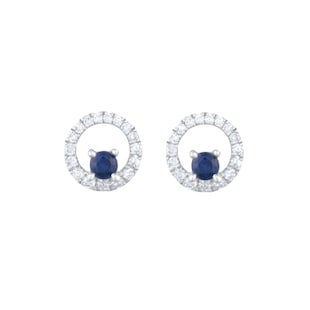 Goldsmiths 9ct White Gold Brilliant Cut Sapphire and Diamond Halo Stud Earrings