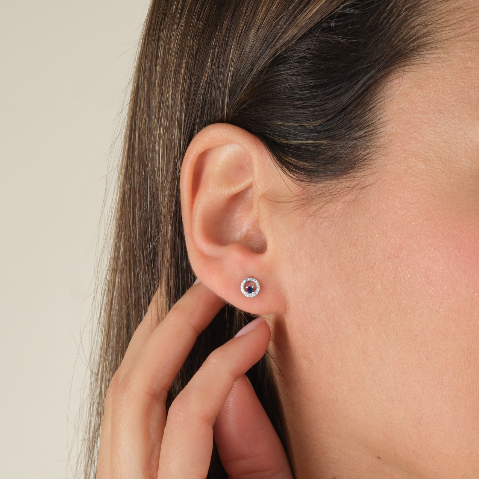 Goldsmiths 9ct White Gold Brilliant Cut Sapphire and Diamond Halo Stud Earrings