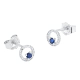 Goldsmiths 9ct White Gold Brilliant Cut Sapphire and Diamond Halo Stud Earrings