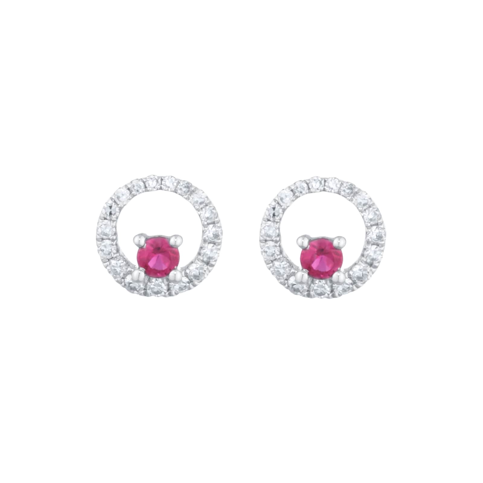Goldsmiths 9ct White Gold Brilliant Cut Ruby and Diamond Halo Stud Earrings