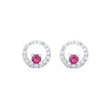 Goldsmiths 9ct White Gold Brilliant Cut Ruby and Diamond Halo Stud Earrings