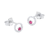 Goldsmiths 9ct White Gold Brilliant Cut Ruby and Diamond Halo Stud Earrings