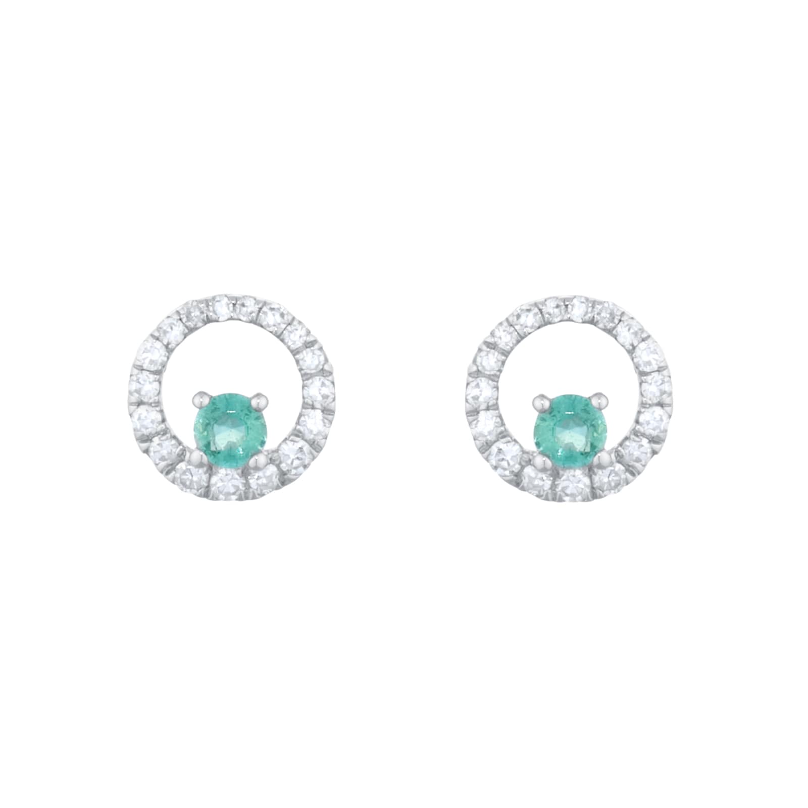 Goldsmiths 9ct White Gold Brilliant Cut Emerald and Diamond Halo Stud Earrings Goldsmiths 9ct White Gold Brilliant Cut Emerald and Diamond Halo Stud Earrings