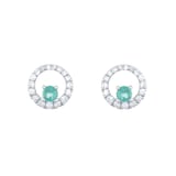 Goldsmiths 9ct White Gold Brilliant Cut Emerald and Diamond Halo Stud Earrings