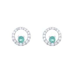 12153631 - 9ct White Gold Brilliant Cut Emerald and Diamond Halo Stud Earrings