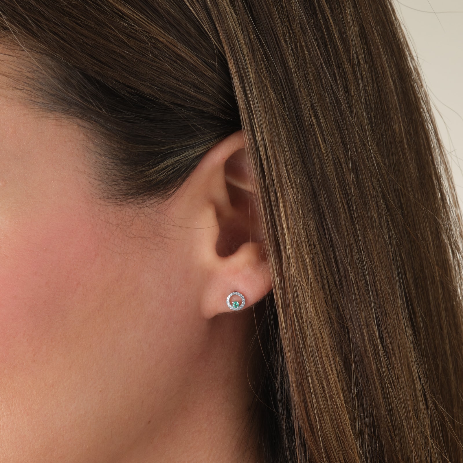 Goldsmiths 9ct White Gold Brilliant Cut Emerald and Diamond Halo Stud Earrings Goldsmiths 9ct White Gold Brilliant Cut Emerald and Diamond Halo Stud Earrings
