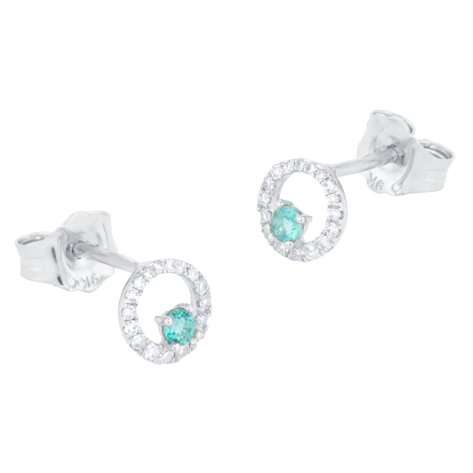 Goldsmiths 9ct White Gold Brilliant Cut Emerald and Diamond Halo Stud Earrings Goldsmiths 9ct White Gold Brilliant Cut Emerald and Diamond Halo Stud Earrings