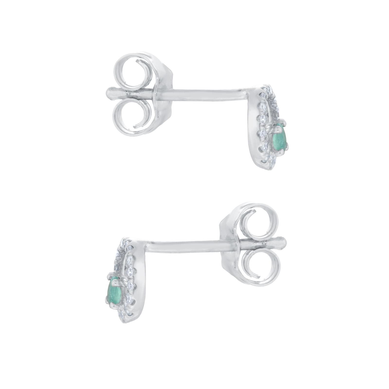 Goldsmiths 9ct White Gold Brilliant Cut Emerald and Diamond Halo Stud Earrings Goldsmiths 9ct White Gold Brilliant Cut Emerald and Diamond Halo Stud Earrings