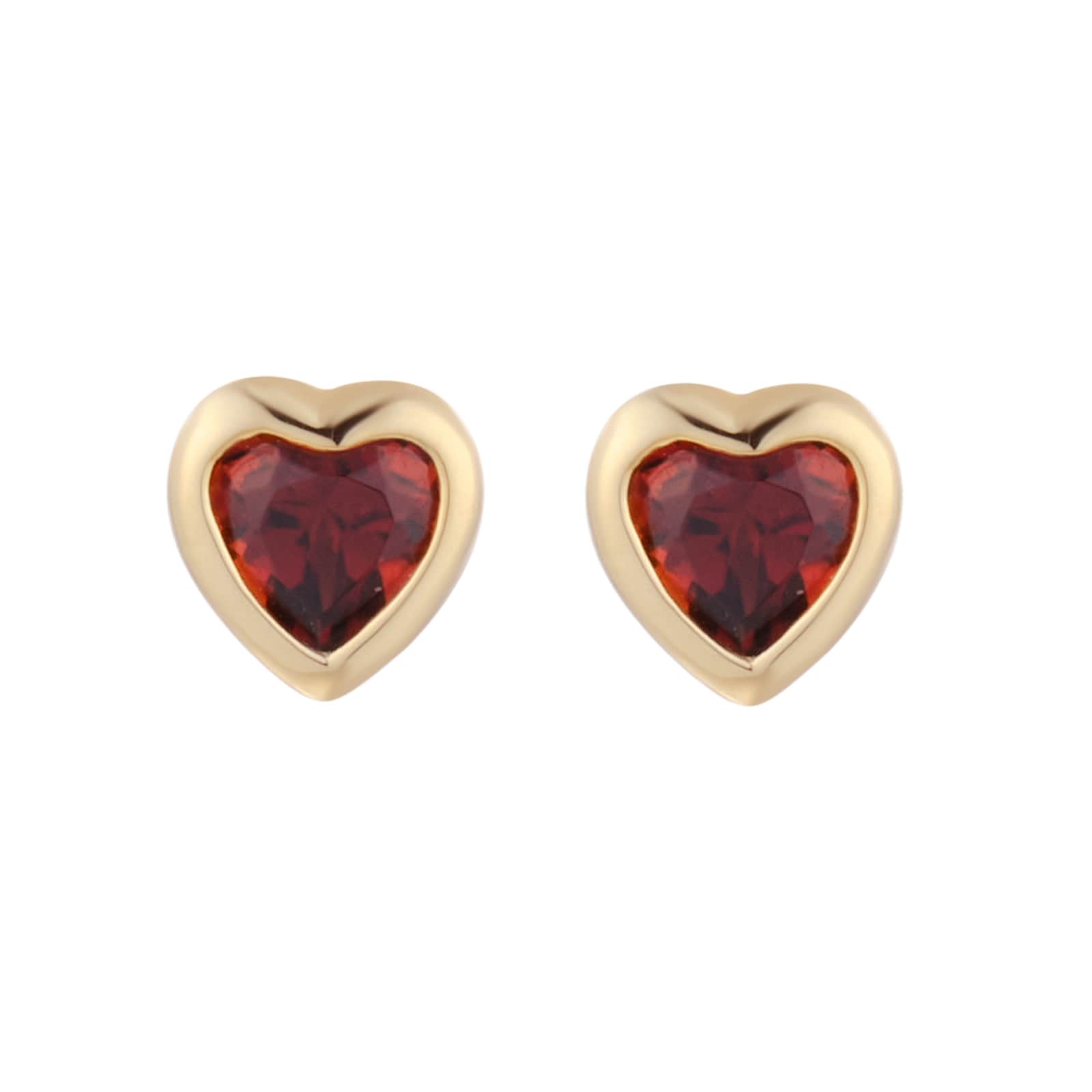 Goldsmiths 9ct Yellow Gold 4mm Rubover Garnet Heart Stud Earrings