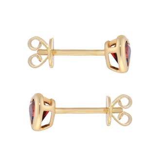 Goldsmiths 9ct Yellow Gold 4mm Rubover Garnet Heart Stud Earrings