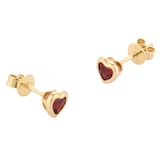 Goldsmiths 9ct Yellow Gold 4mm Rubover Garnet Heart Stud Earrings