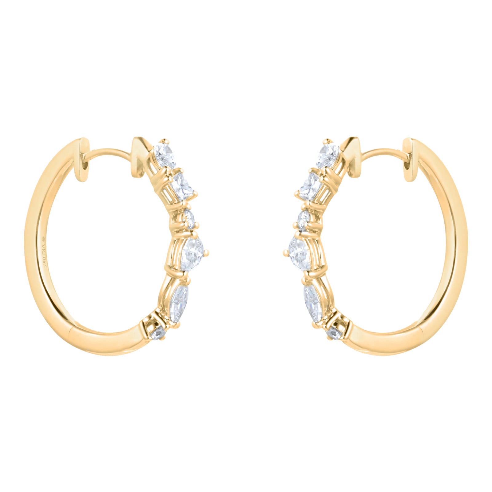 Mappin & Webb Riveret 18ct Yellow Gold 1.00cttw Mixed Cut Diamond Hoop Earrings