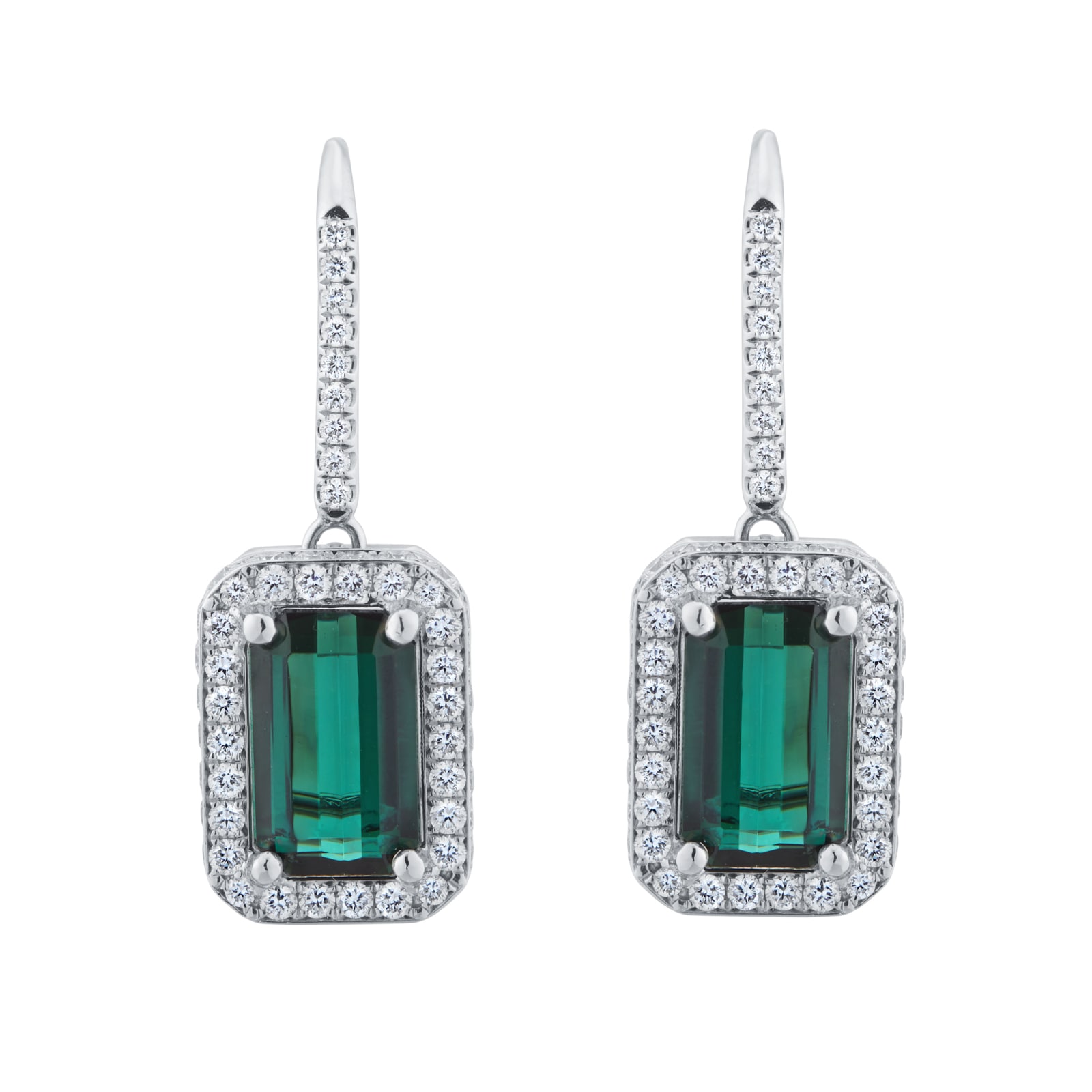 Mappin 
Webb 18ct White Gold 4.61cttw Green Tourmaline 
1.34cttw Diamond Earrings