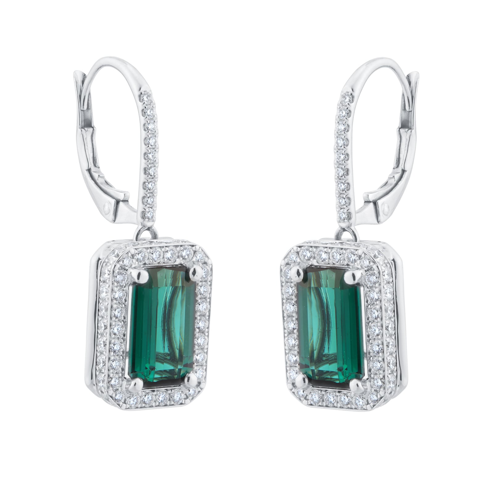 Mappin 
Webb 18ct White Gold 4.61cttw Green Tourmaline 
1.34cttw Diamond Earrings