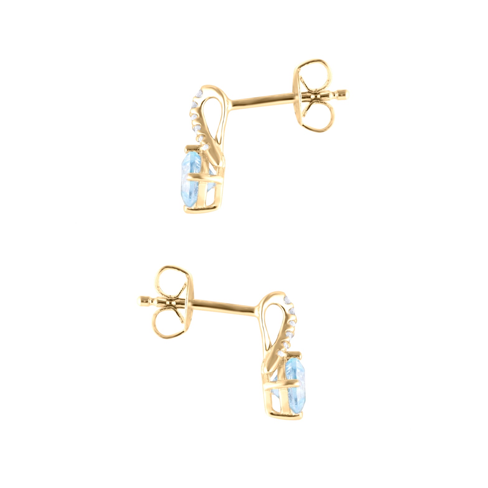 Goldsmiths 9ct Yellow Gold Cushion Cut Blue Topaz and Diamond Stud Earrings