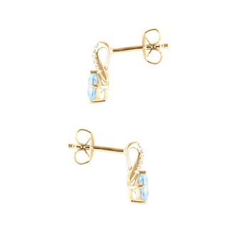 Goldsmiths 9ct Yellow Gold Cushion Cut Blue Topaz and Diamond Stud Earrings