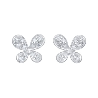 Goldsmiths 9ct White Gold 0.10cttw Diamond Butterfly Stud Earrings