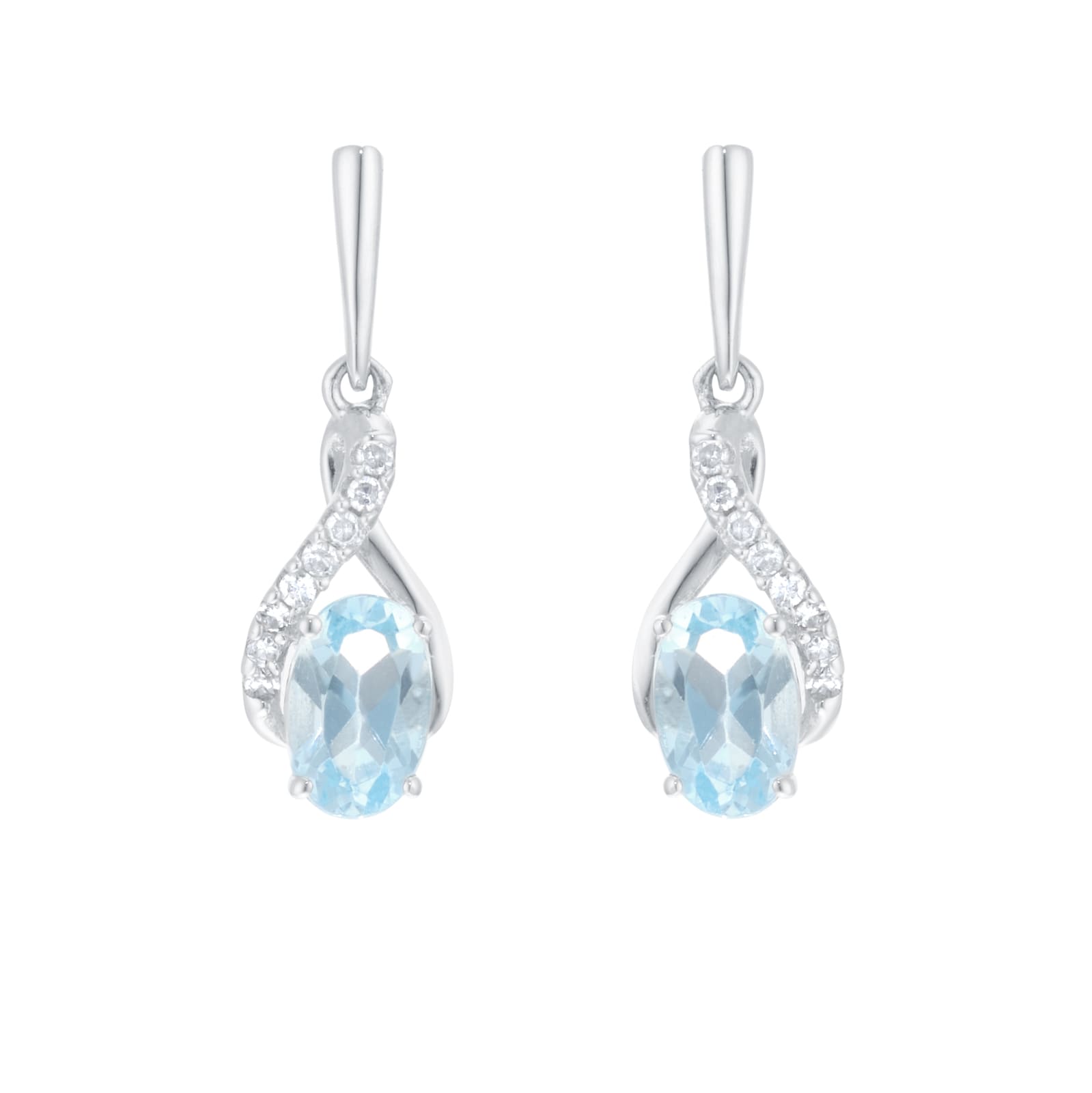 Best Luxury 
9ct White Gold Oval Cut Blue Topaz and Diamond Drop Earrings