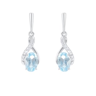 Goldsmiths 9ct White Gold Oval Cut Blue Topaz and Diamond Drop Earrings