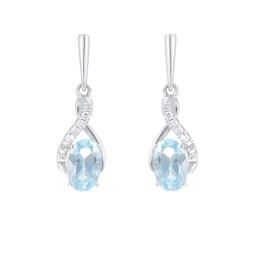 12153663 - 9ct White Gold Oval Cut Blue Topaz and Diamond Drop Earrings