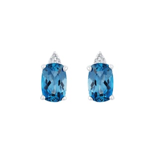 Best Luxury 
9ct White Gold Blue Topaz and Diamond Stud Earrings