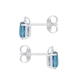 Goldsmiths 9ct White Gold Blue Topaz and Diamond Stud Earrings