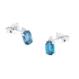Goldsmiths 9ct White Gold Blue Topaz and Diamond Stud Earrings