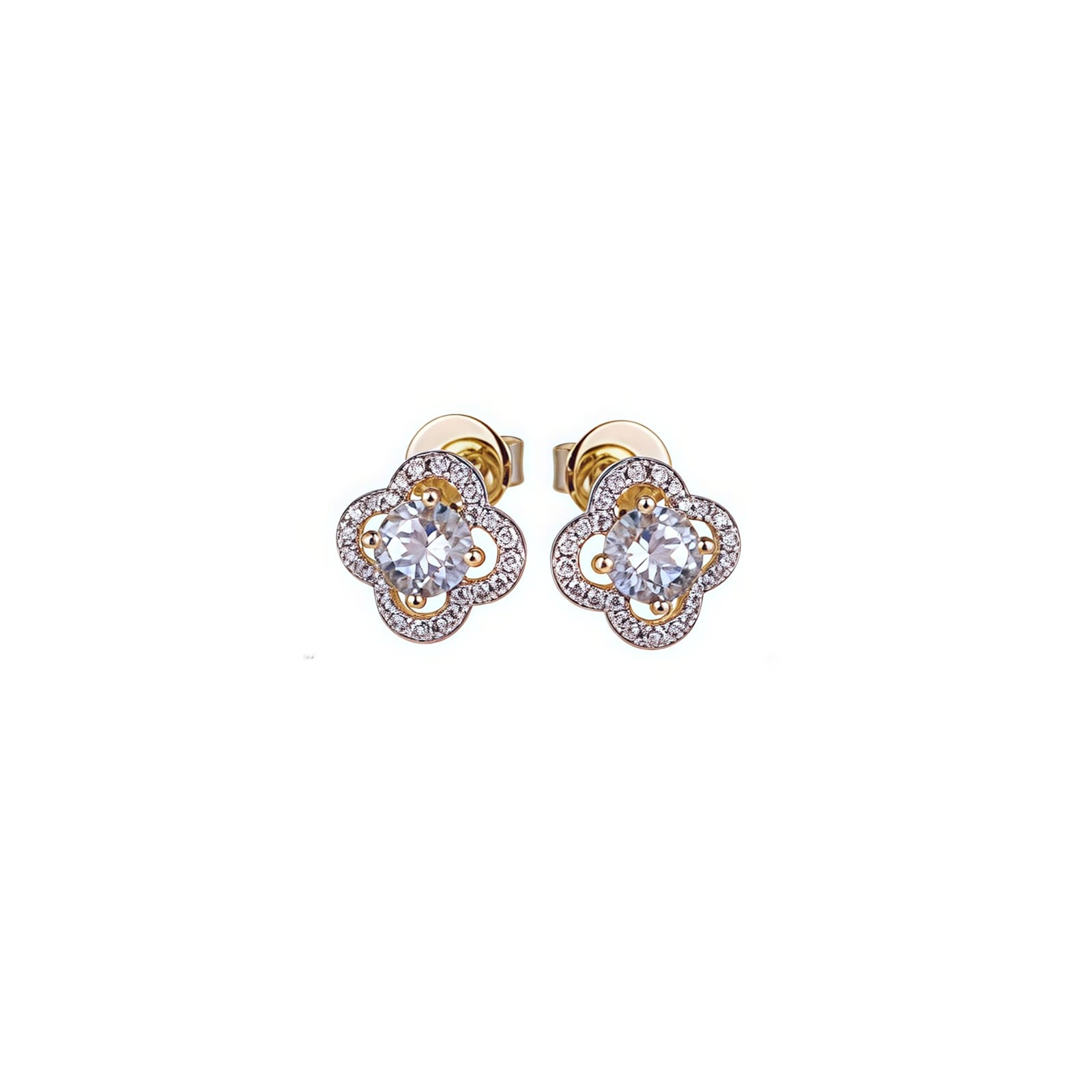 Best Luxury 
9ct Yellow Gold Blue Topaz and Diamond Floral Stud Earrings